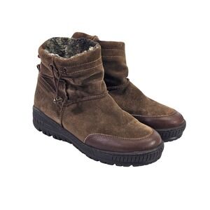 Women's Brown Suede Faux-Fur Lined Winter Ankle Boot with Slip-Resistant Sole